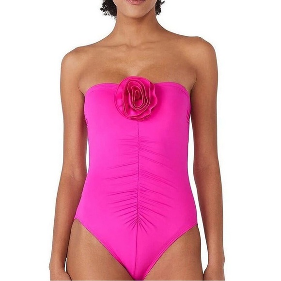 NWT Kate Spade Womens Solid Sweetheart Rosette One Piece Swimsuit Pink Sz Small - Picture 1 of 9